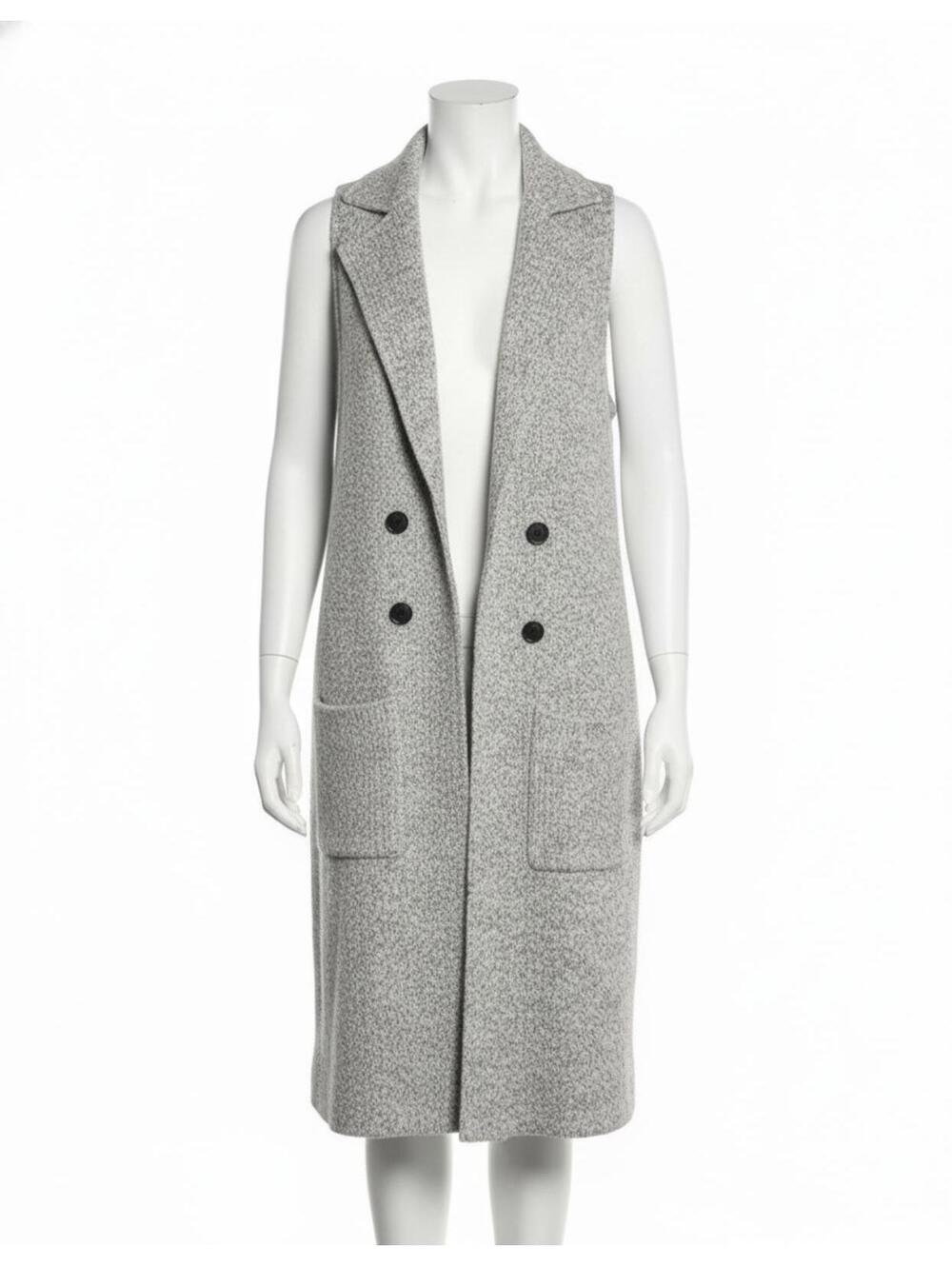 Love Tree Gray & White Sleeveless Long Cardigan Vest Size Small Trench Style